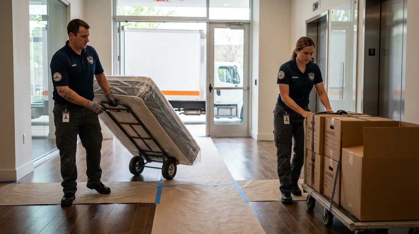 Professional apartment movers loading elevator in Wilberforce, OH